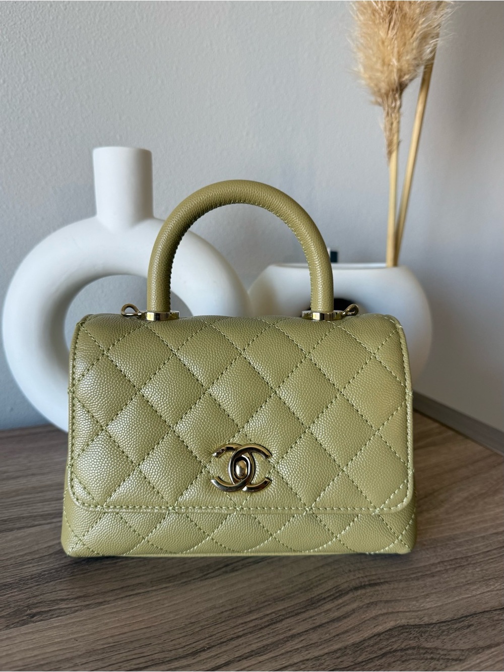 CHANEL Coco Top Handle Bag in Olive Green Caviar Leather with Gold Hardware - Picture 5 of 13